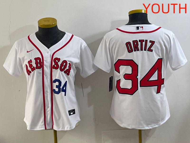 Youth 2025 Boston Red Sox 34 Ortiz White Game Nike MLB Jersey style 5